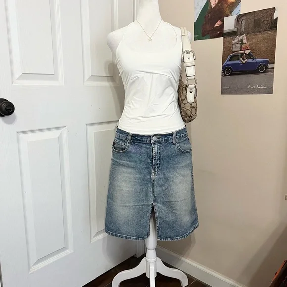 Y2K Denim Medium Wash Knee Length Skirt - Picture 2 of 5